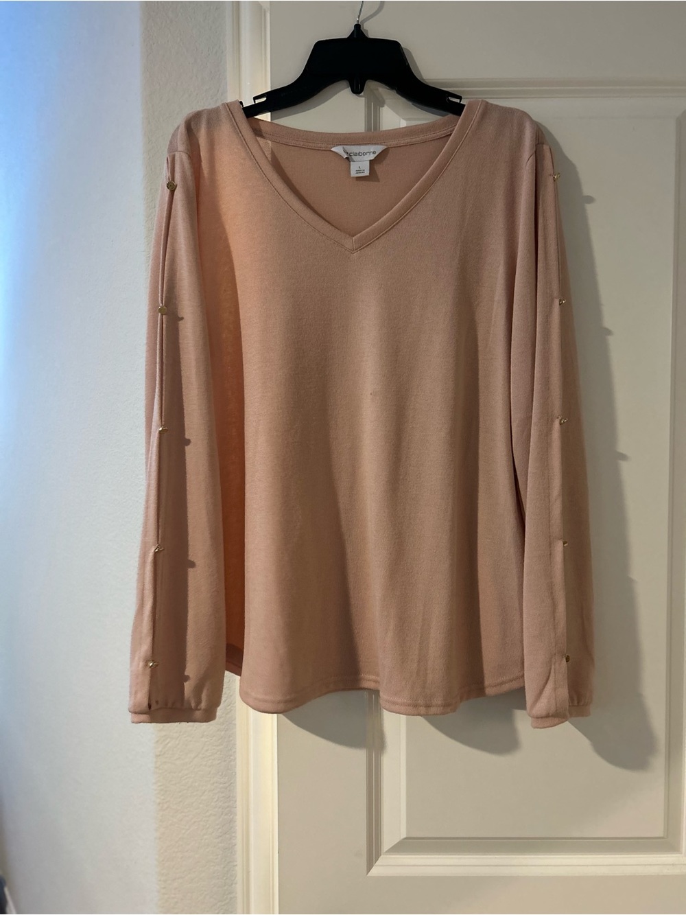 Liz Claiborne Soft Blush Button-Accent V-Neck Sweater